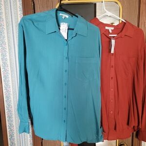 2-New, Maurices Dressy Blouses, 1 Teal Blu & 1 Rust Color, both size Medium